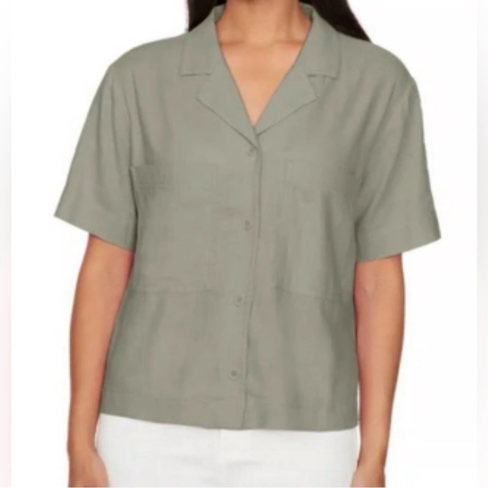 Buffalo David Bitton Linen Button Front Shirt Green/Olive L NWT Versatile